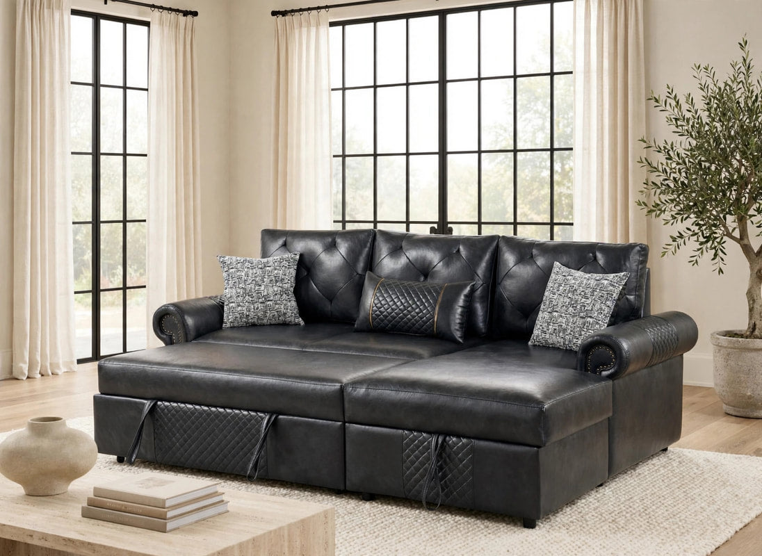 Bellina Black Sectional With Pull-Out Bed