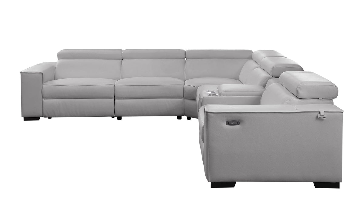Picasso Light Grey 2-POWER Italian Leather Match 6pc Sectional MI631