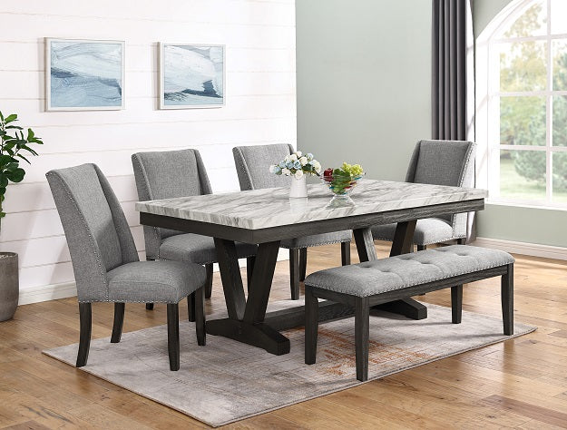 Marble Table Grey Bench Dining Sets Vance Gray Faux Marble Dining