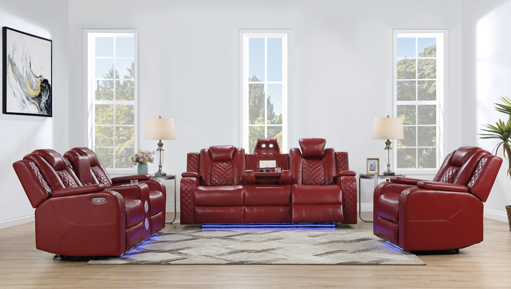 Power Reclining Burgundy Leather Loveseat Recliner Radiant