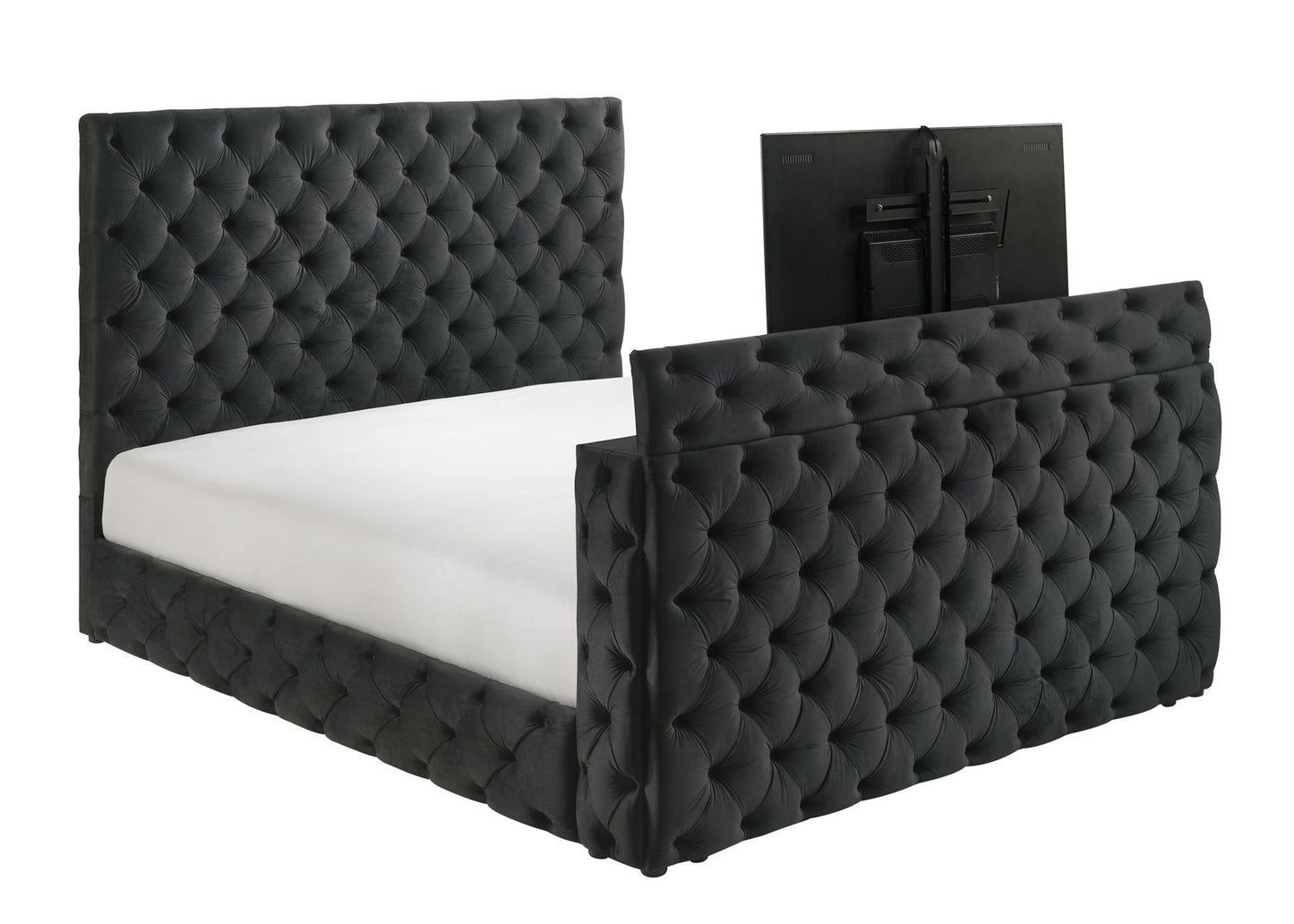 Josephine Black Velvet King Bed/TV Lift