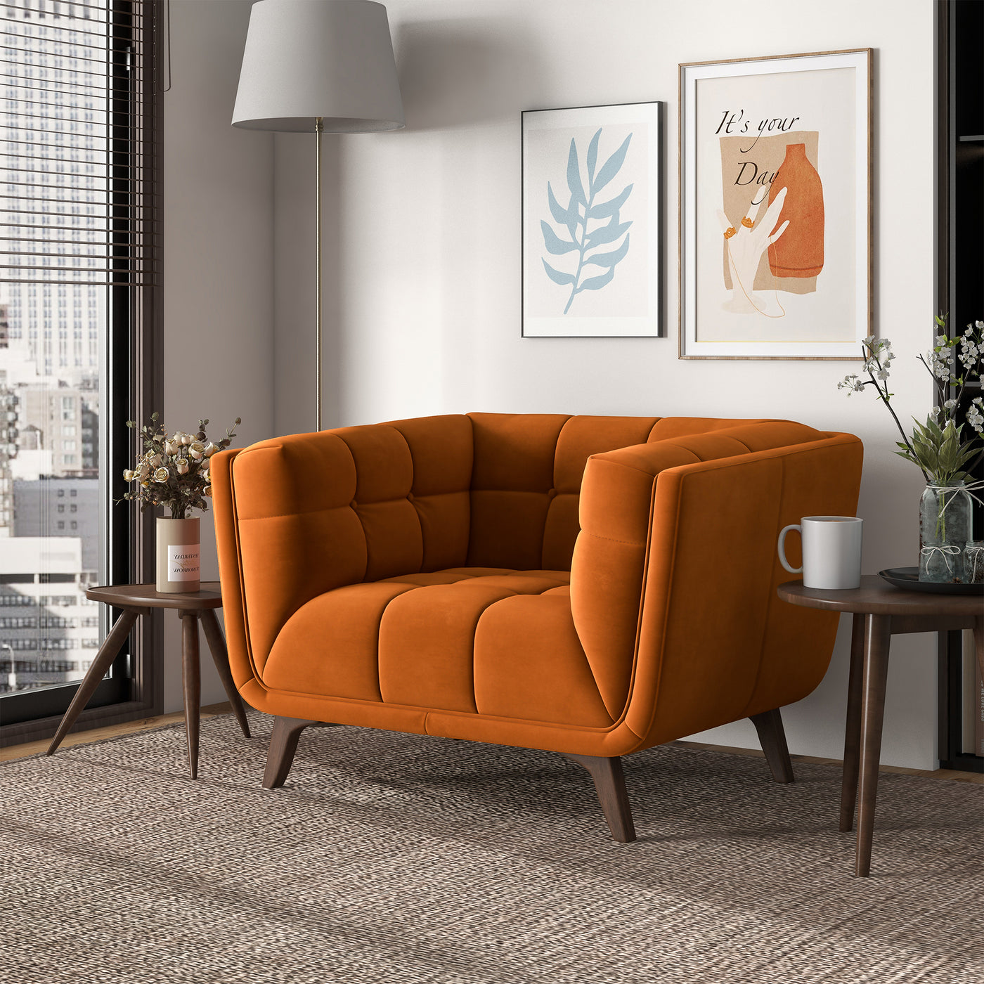 Addison Lounge Chair (Burnt Orange Velvet) – Harwin Furniture