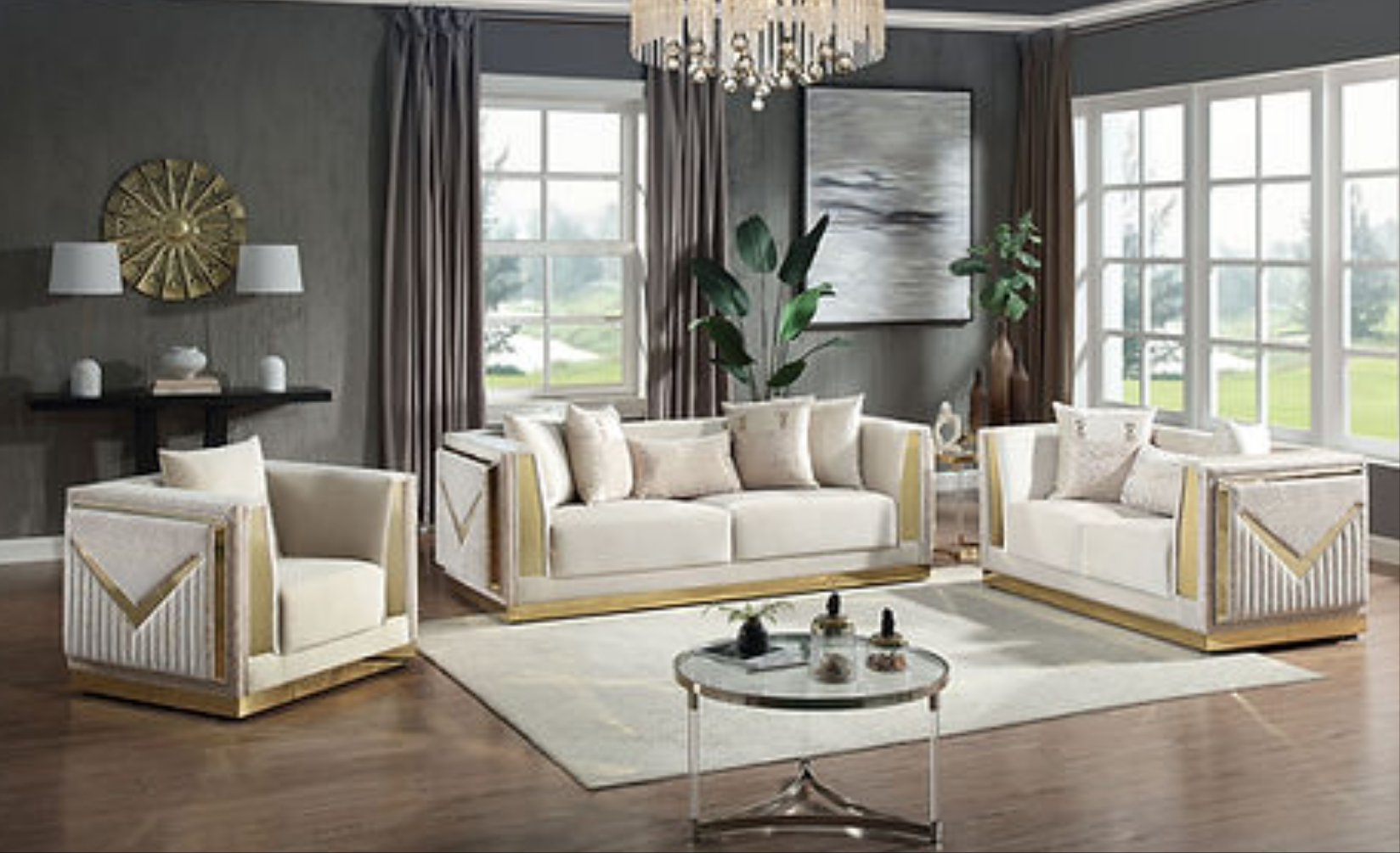 Monaco Cream/Gold Living Room Set S4030 - SOFA + LOVESEAT, image size:1648x1005