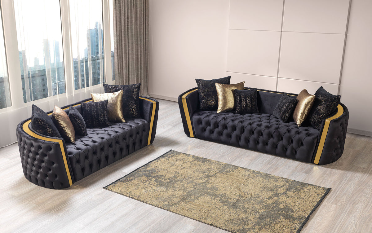 Juliette Black Velvet Sofa & Loveseat – Texas Furniture Clearance