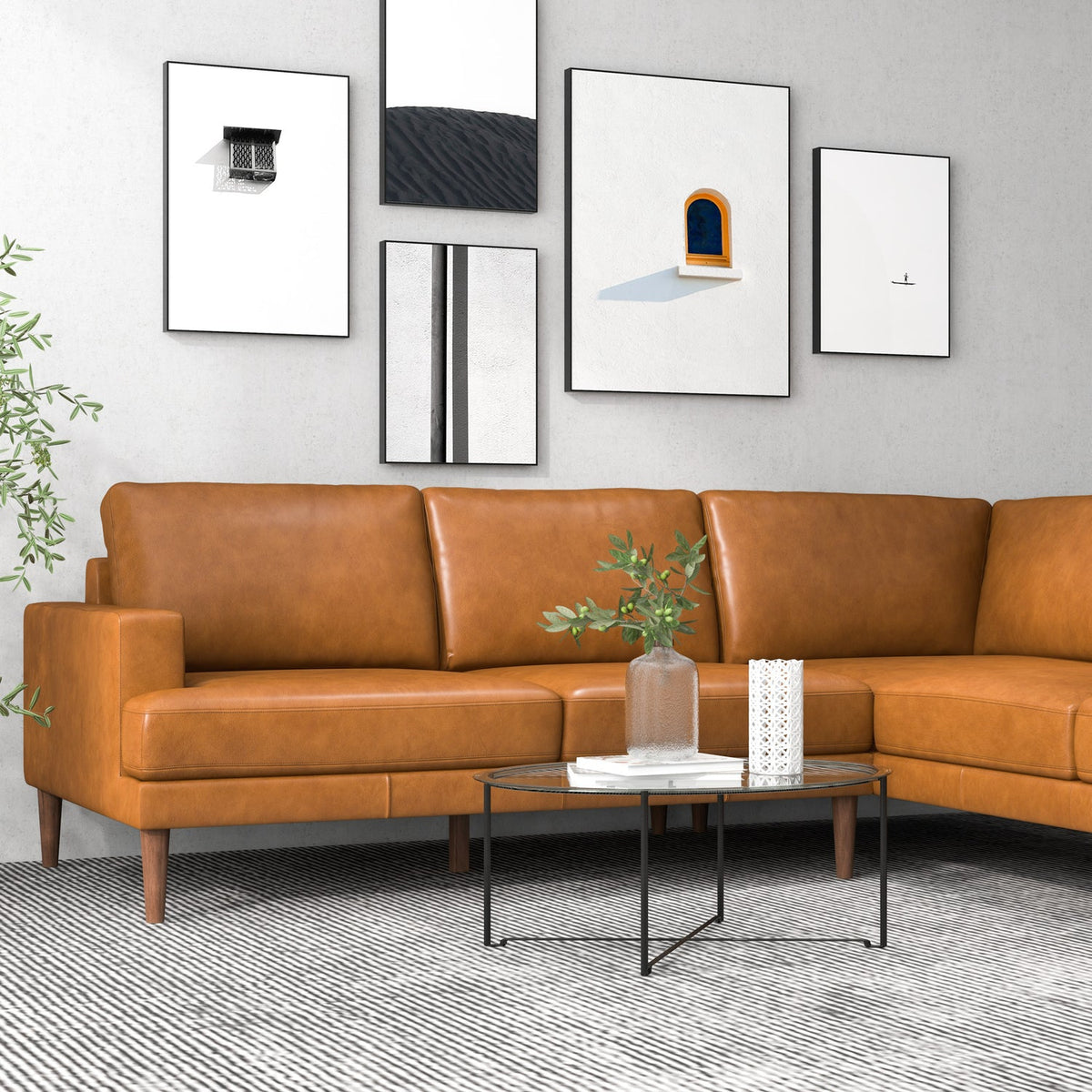 Maxwell Genuine Leather Cognac Tan Sectional Harwin Furniture