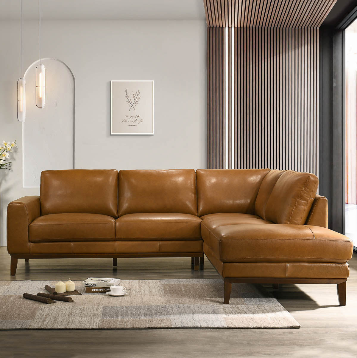 LondonTan Full Grain Leather Modern Sectional Harwin Furniture