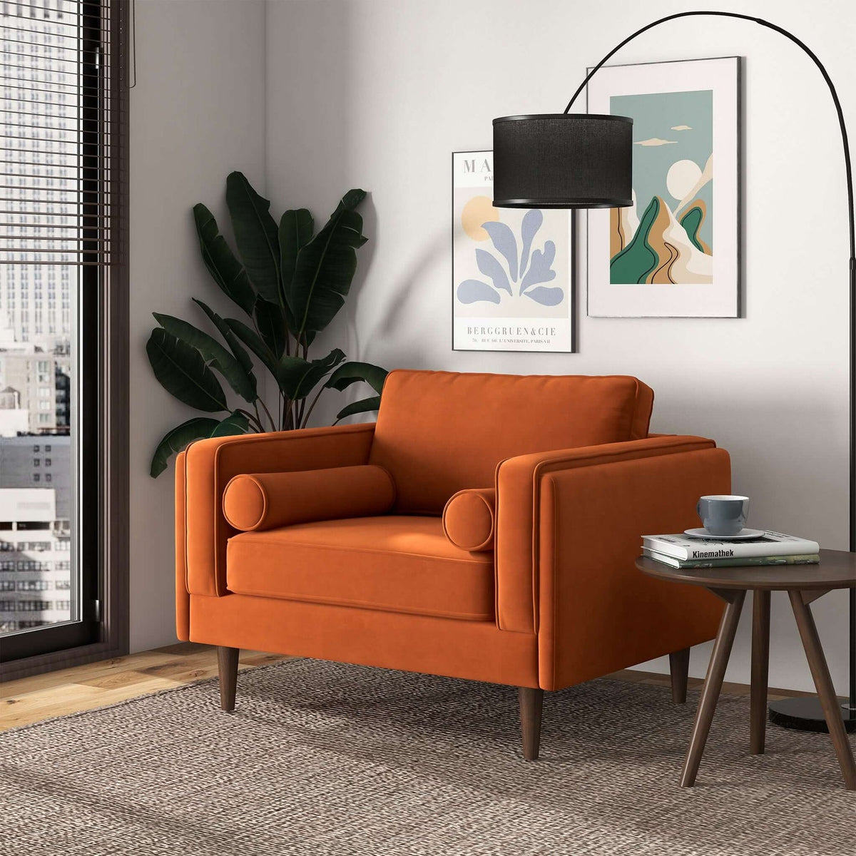 Amber Burnt Orange Velvet Lounge Chair Harwin Furniture