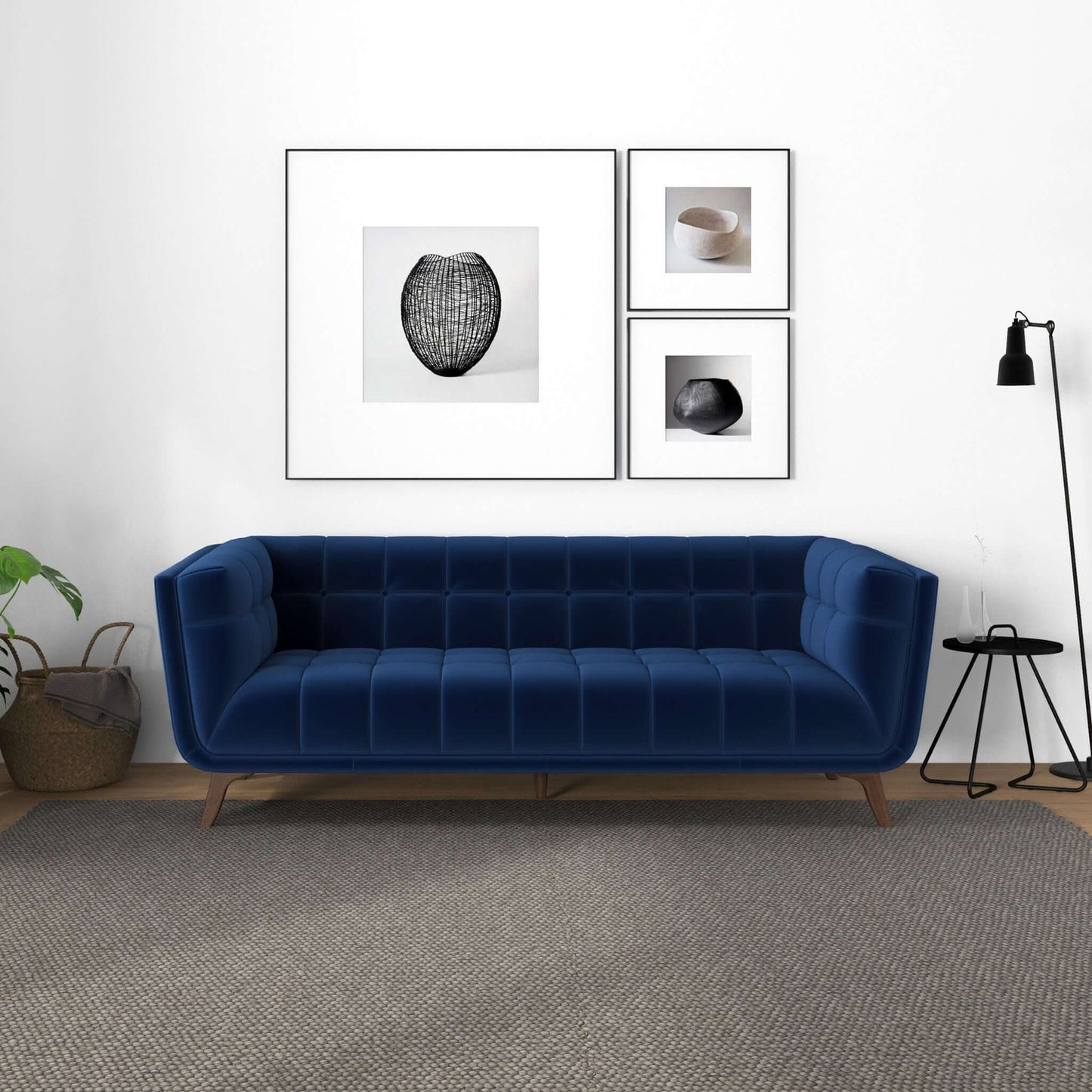 Addison 86" Blue Velvet Modern Sofa