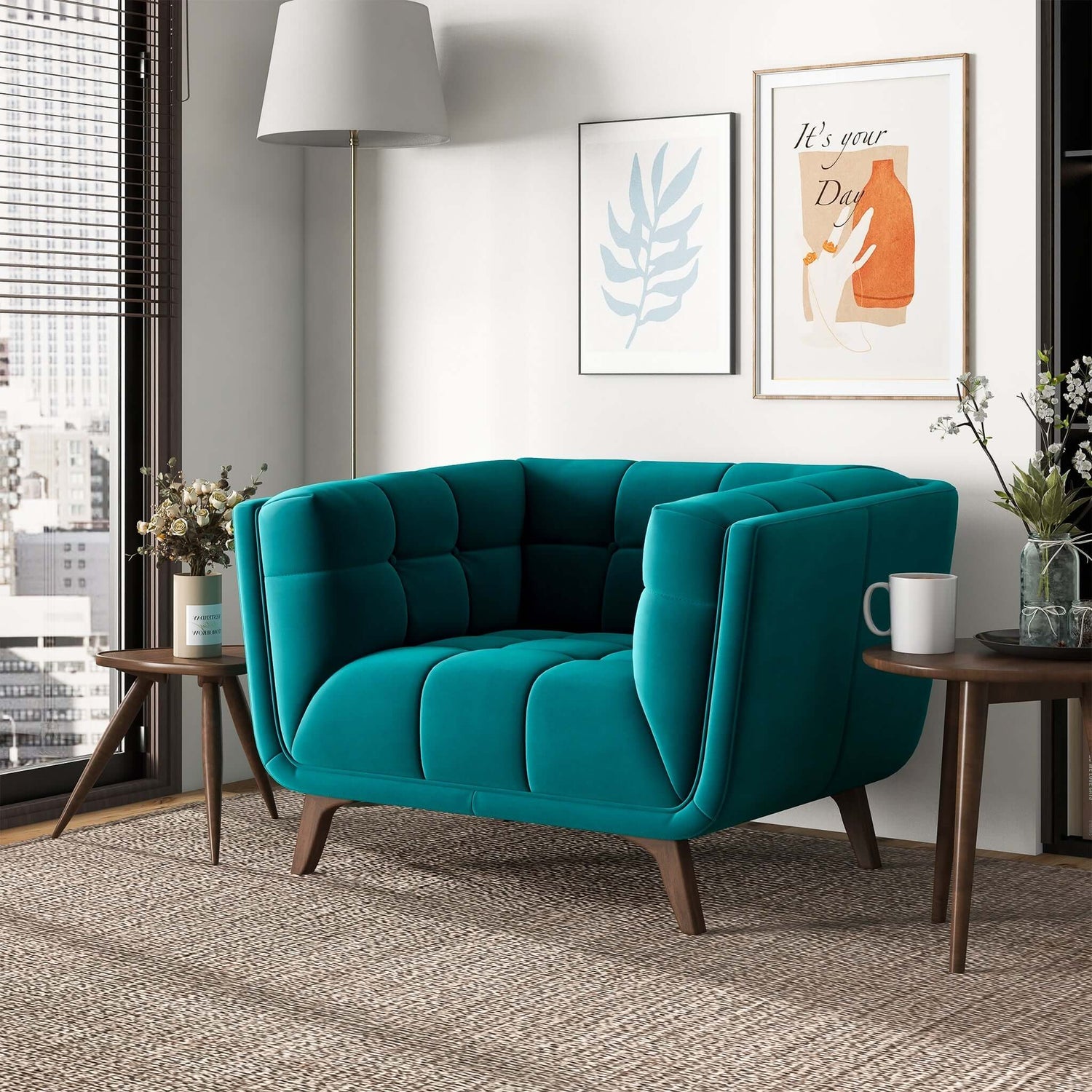Addison Mid Century Modern Teal Velvet Lounge Chair – Harwin Furniture
