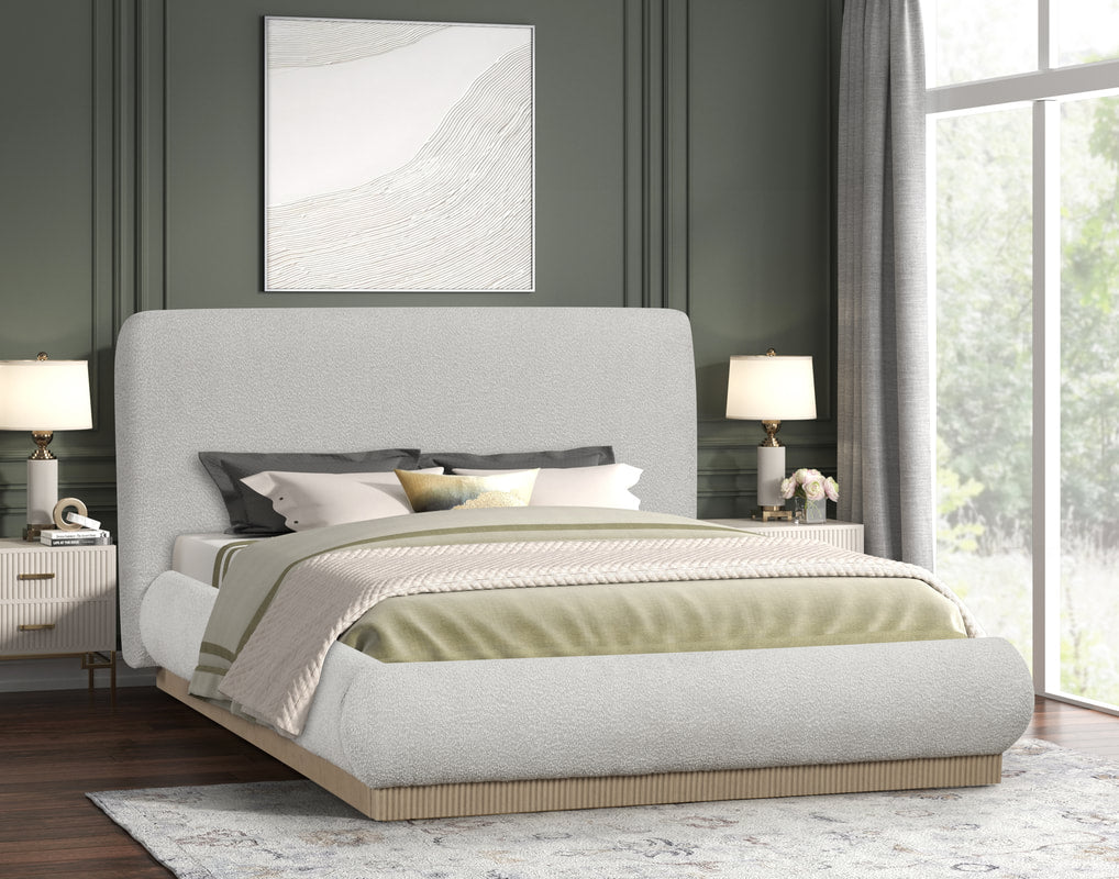 Annie Beige Fabric King Platform Bed