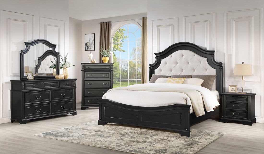 B6020 Antique Black Panel Bedroom Set - 4-PIECE (QBED, DRESSER, MIRROR, NIGHTSTAND) B6020 Antique Black Panel Bedroom Set - 4-PIECE (QBED, DRESSER, MIRROR, NIGHTSTAND)