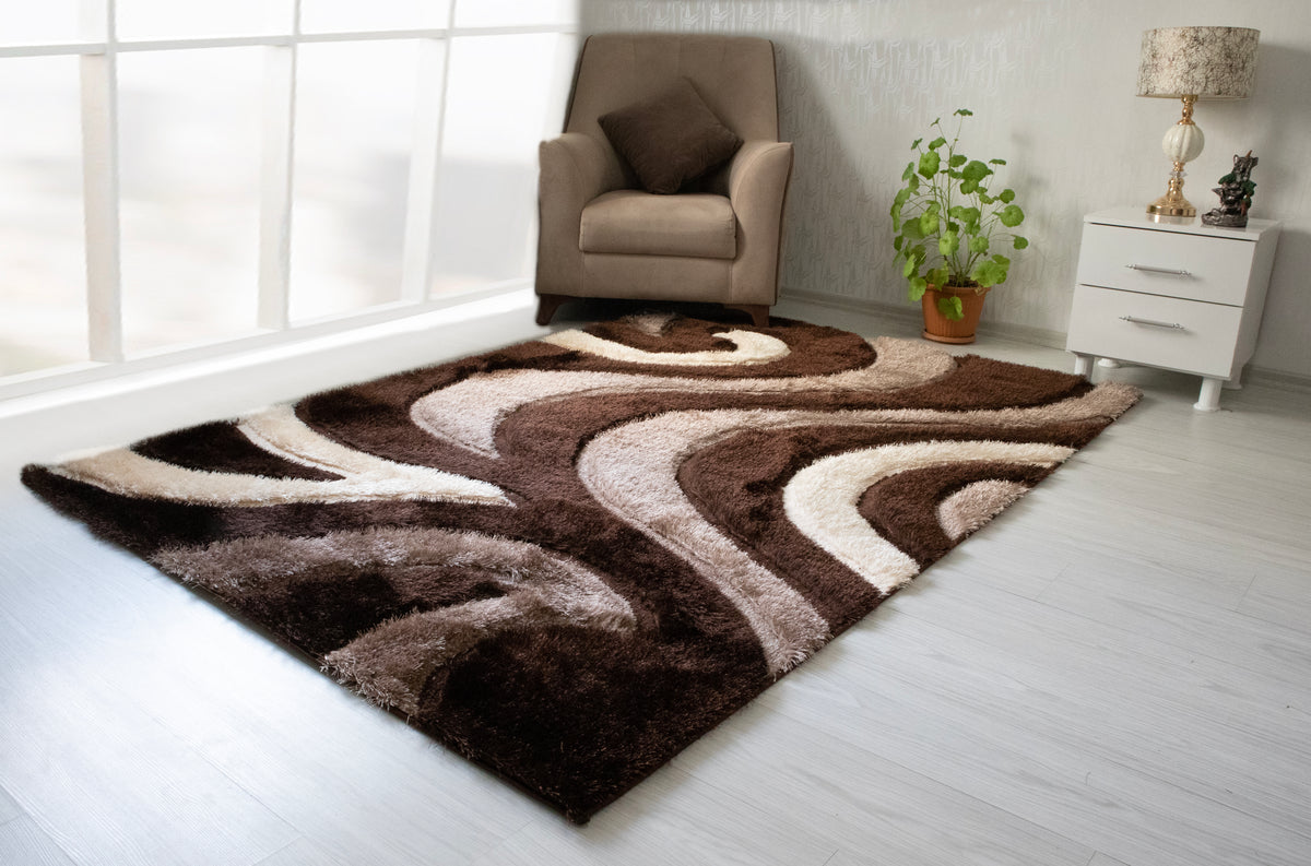 3D Shaggy BROWNBEIGE Area Rug 3D555. 5X7 Harwin Furniture