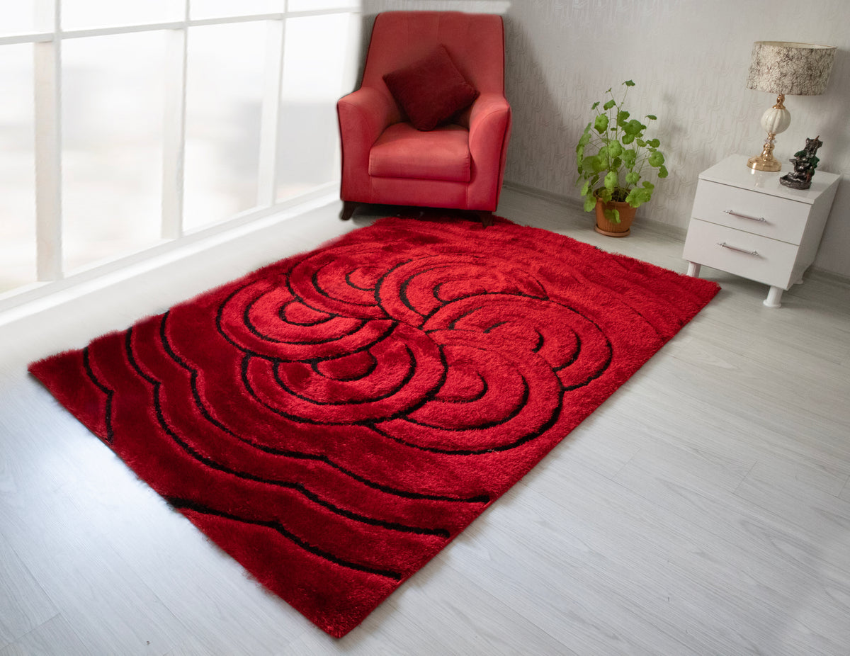 3D Shaggy RED Area Rug 3D999. 5X7 Harwin Furniture