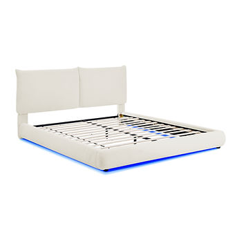 Zima White Fabric LED King Platform Bed B200