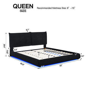 Zima Black Fabric LED Queen Platform Bed B200