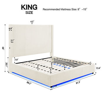 Belinda Beige Fabric King LED Platform Bed B300