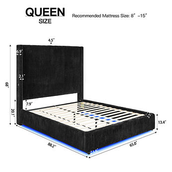 Belinda Black Fabric Queen LED Platform Bed B300