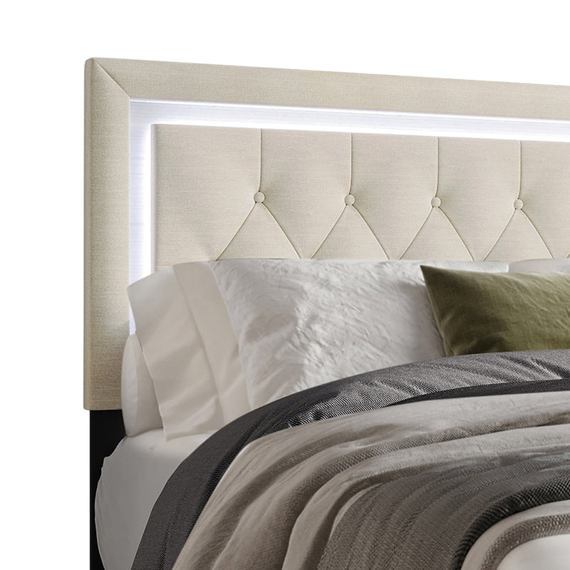 HH280 Beige Twin LED Platform Bed