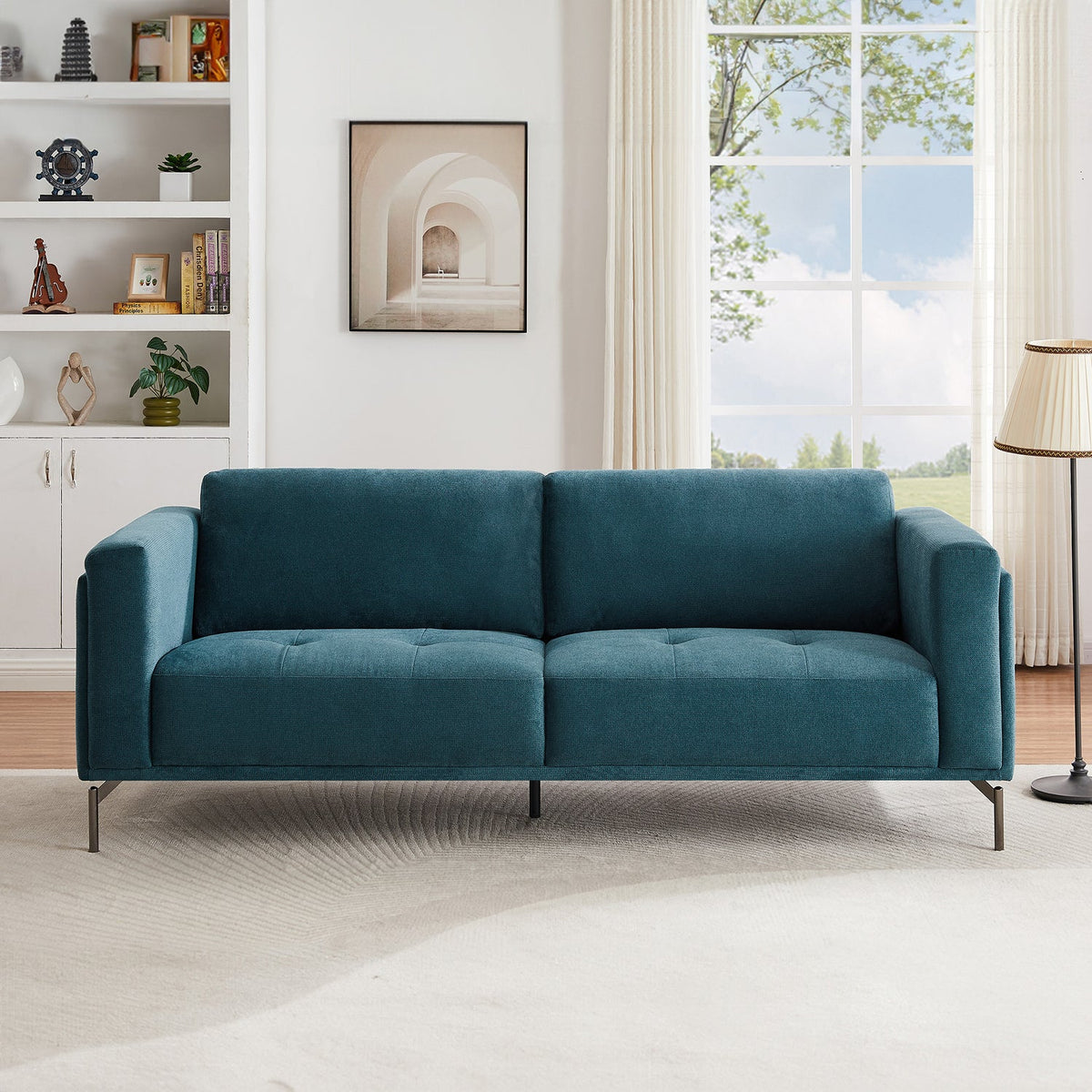 Lanchester Mid Century Modern Blue Linen Sofa – Harwin Furniture