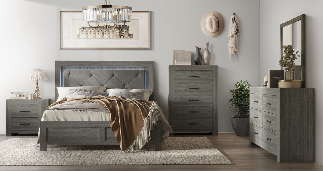 Moonlight Grey LED Bedroom Set