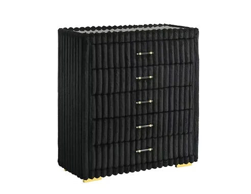 Melinda Black Corduroy Fabric LED/BLUETOOTH SPEAKERS Bedroom Set B3001
