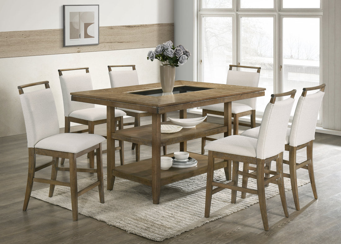 【Walnut】& MEISTER SHEET HI-BACK SET Tommy20 Vintage Walnut Finish 7pc Counter Height Set – Harwin