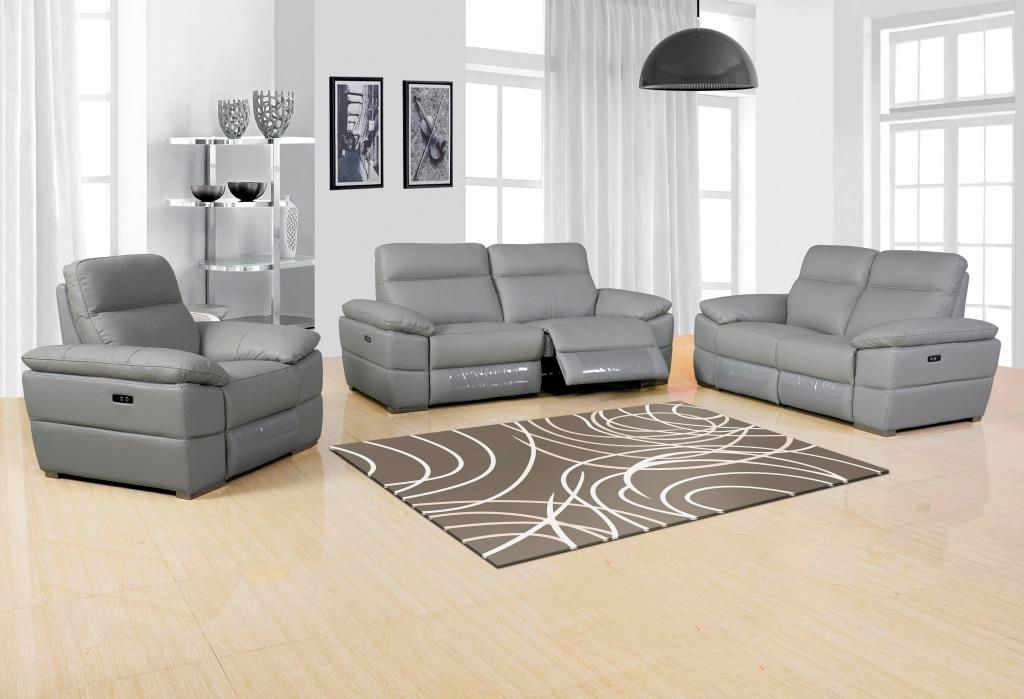 UR9563 Grey TOP GRAIN LEATHER POWER Living Room Set