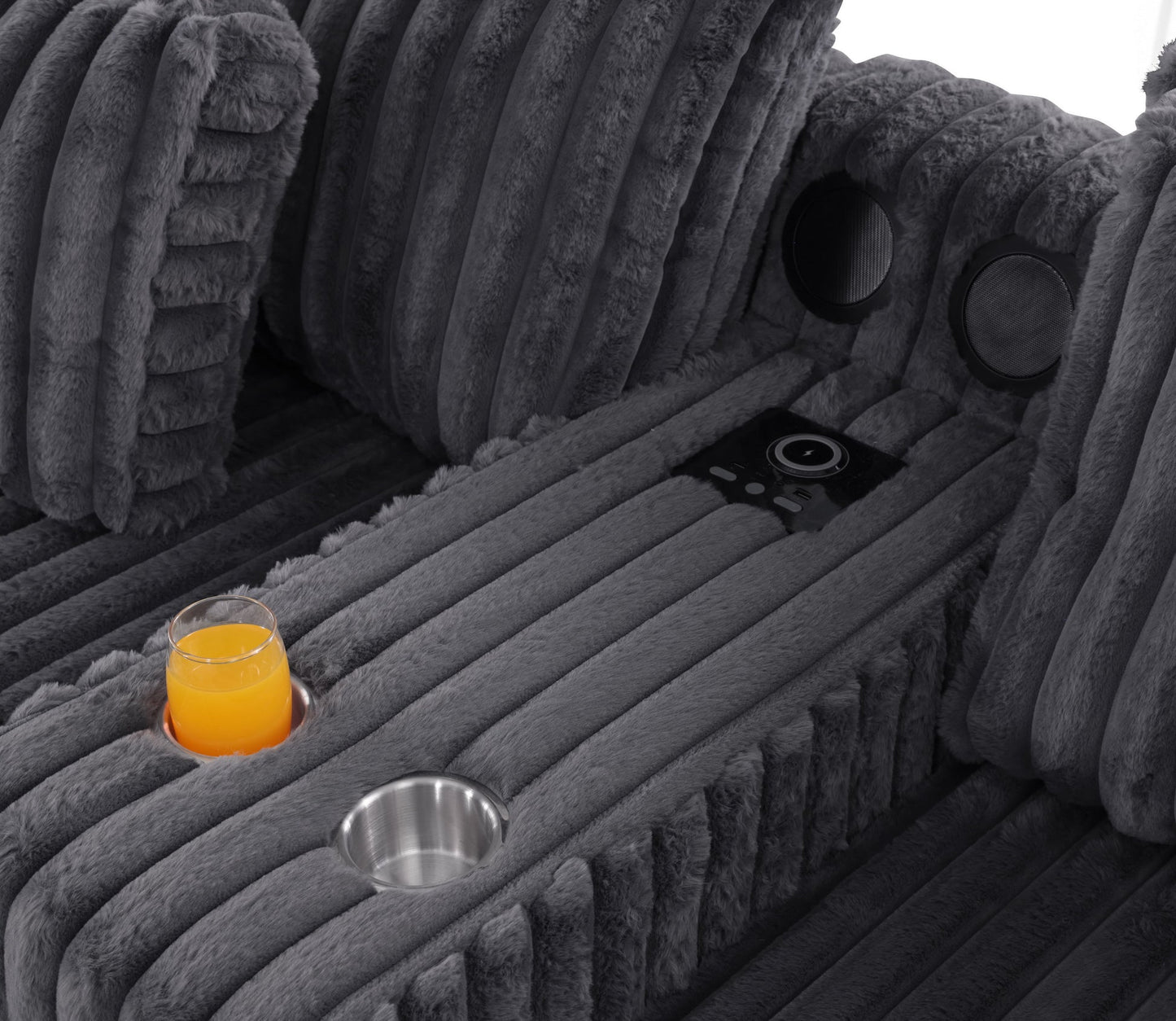 Snuggle Station Grey Corduroy BLUETOOTH SPEAKERS 7pc Sectional S329