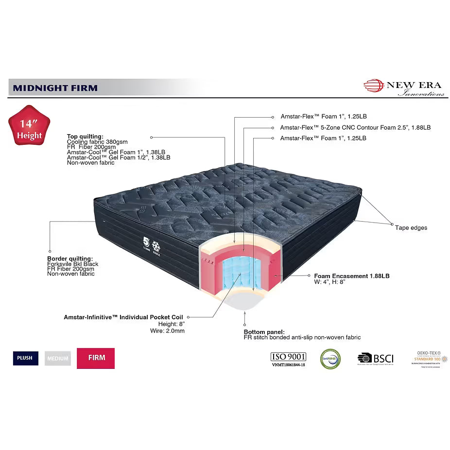Midnight 14" Gel Foam Full Mattress (Firm)