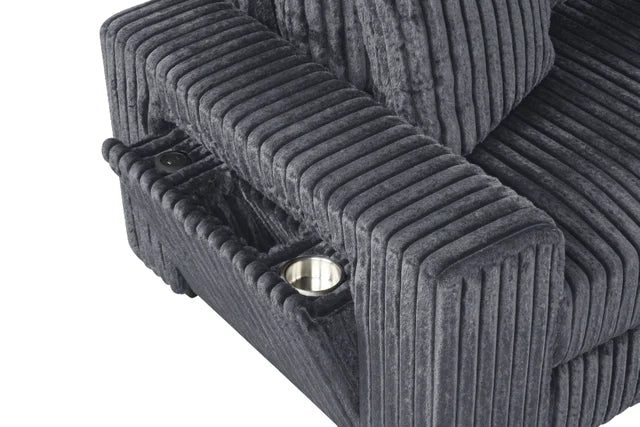 Bazoka Charcoal Corduroy 7pc Sectional With Ottoman