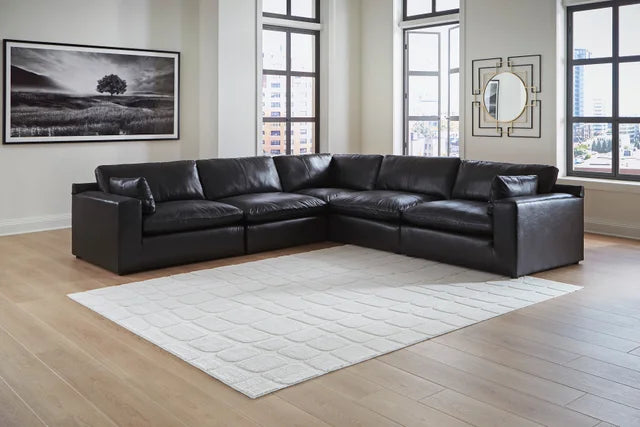 Emilia Black GENUINE LEATHER 5pc Sectional 30902