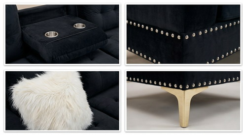 JoyII Black Velvet Reversible Sectional with Ottoman S123