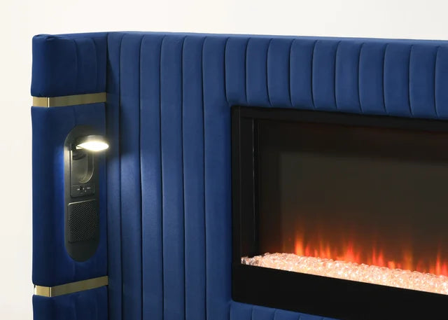 Romance2 Blue Fireplace/BlutoothSpeakers King Platform Bed