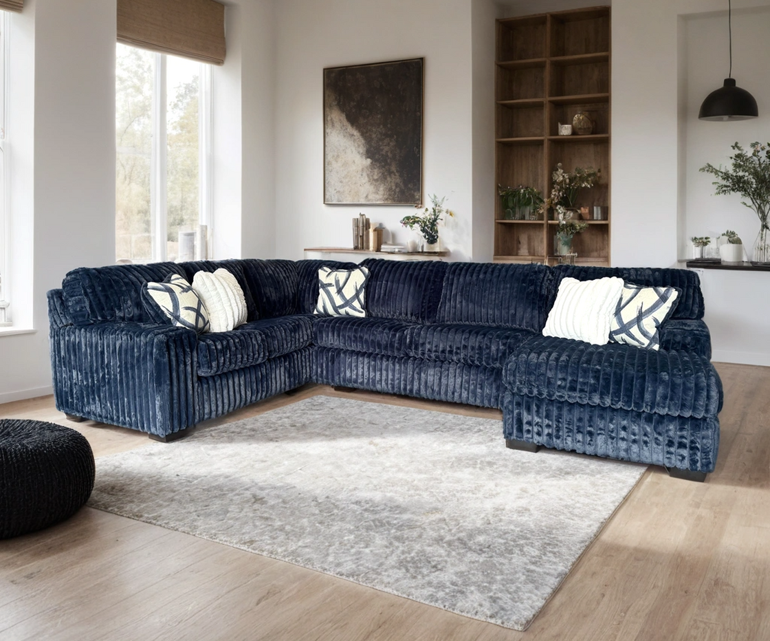 Blue Corduroy Fabric Sectional 9800