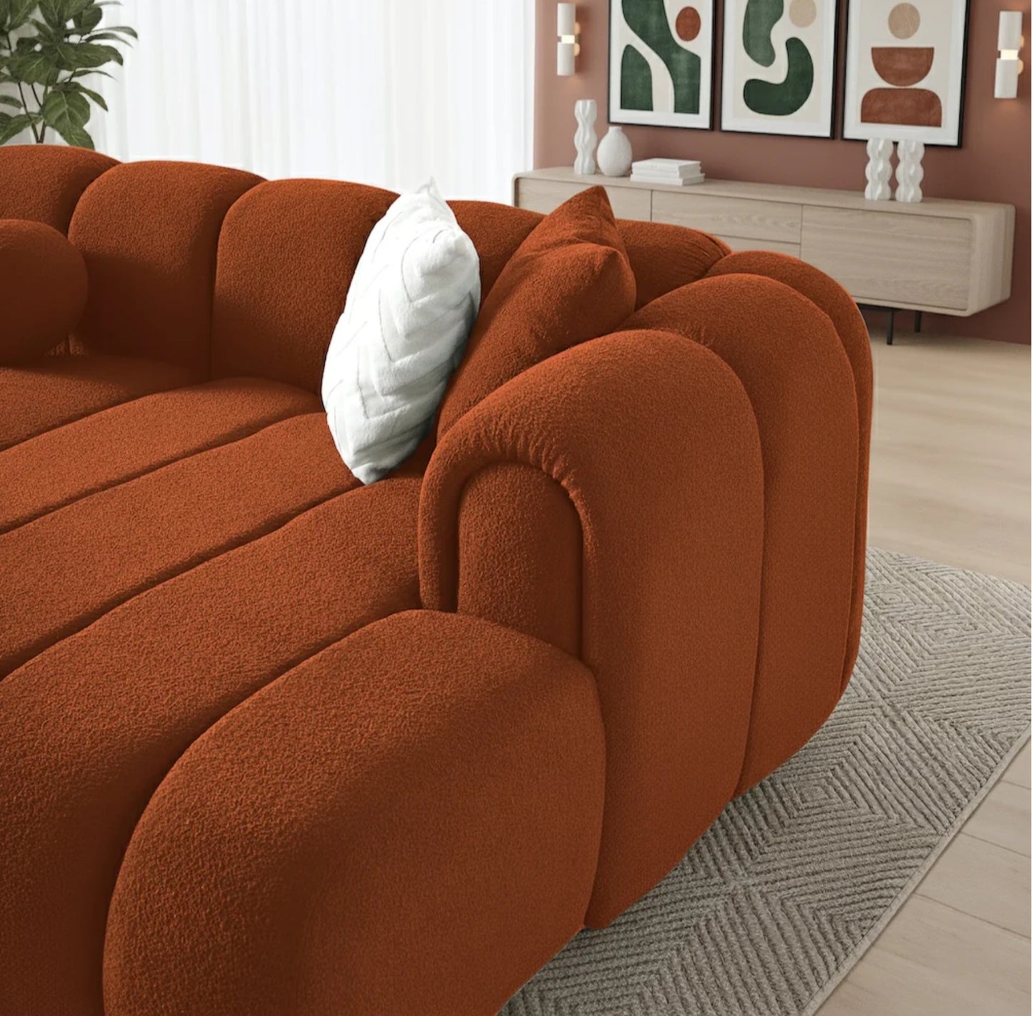 Beatrice 115" Modern Tufted Burnt Orange Boucle Right-Facing Sectional Sofa