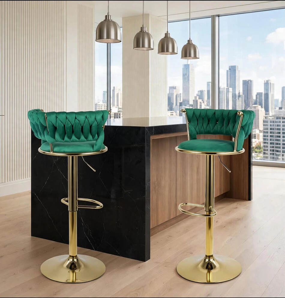 Green/Gold Velvet Swivel Bar Stool 1139 2 Per Box