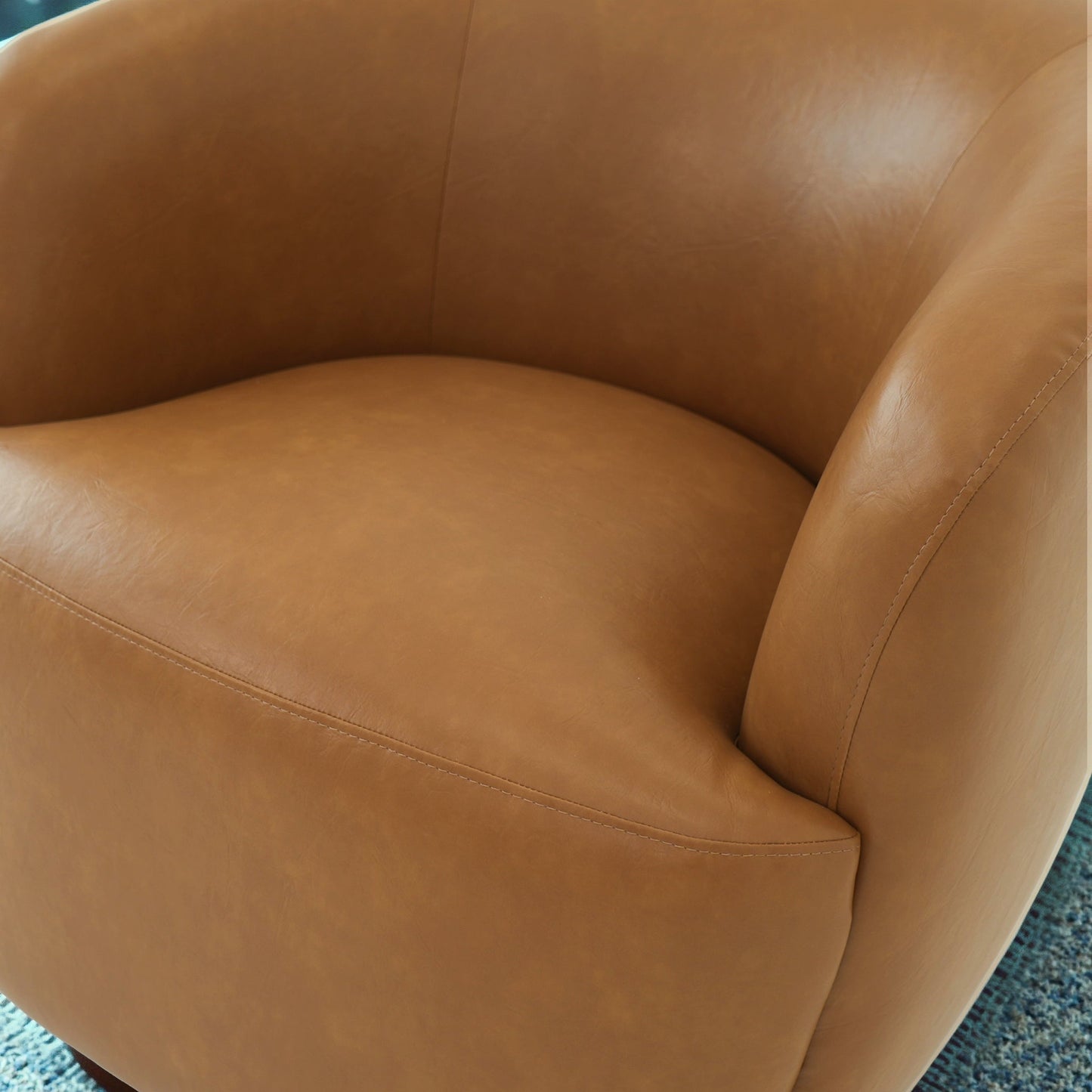 Mina 32" W Tan Vegan Leather Upholstered Swivel Barrel Chair