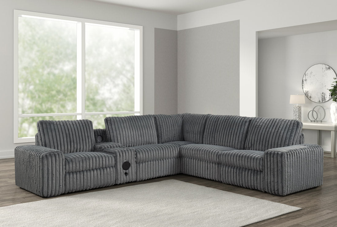 Amelia Charcoal POWER/BLUETOOTH SPEAKERS Reclining Sectional