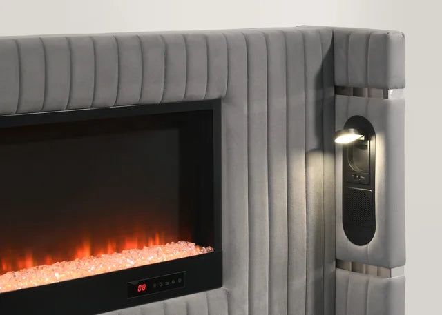 Romance2 Grey Fireplace/BlutoothSpeakers King Platform Bed