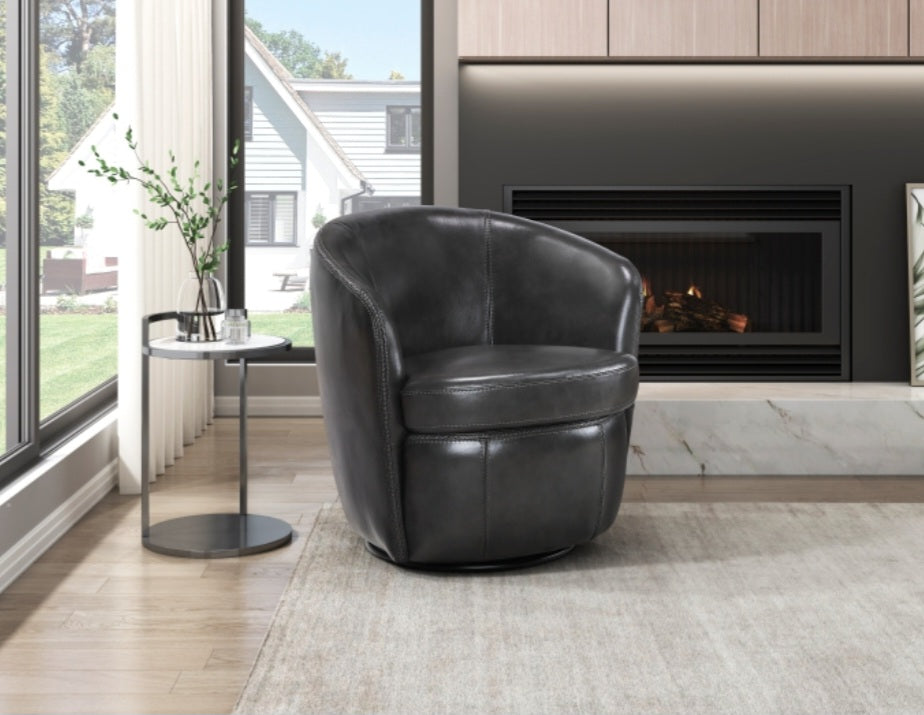 Tanner Black GENUINE LEATHER Swivel Accent Chair 9276 - Harwin Furniture