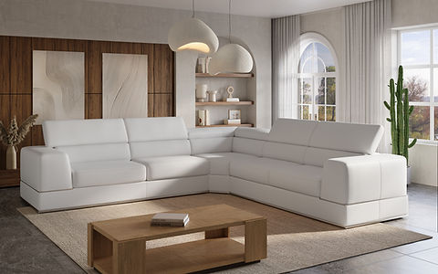 Pella White Leather Match 3pc Sectional MI5106