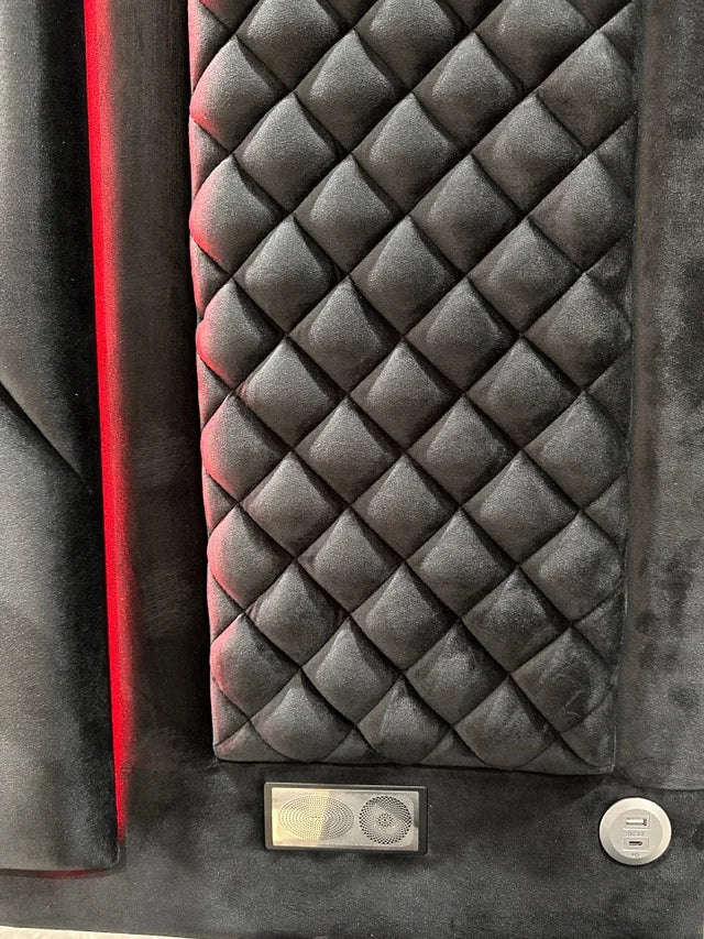 Lorenzo Black Velvet Queen LED/BLUETOOTH SPEAKERS Platform Bed