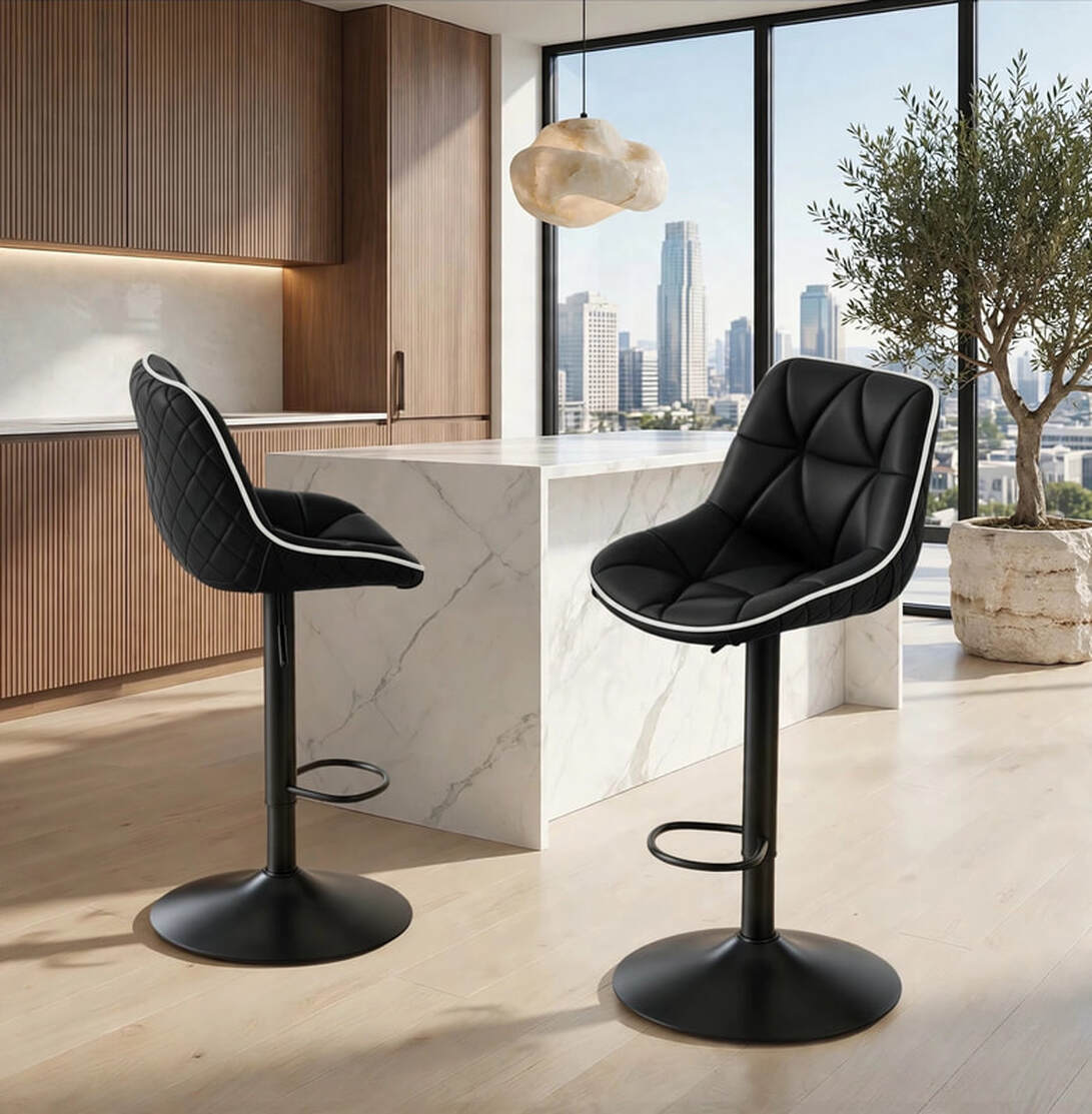 Black Faux Leather Barstool 1208 Set of 2