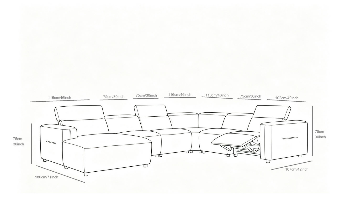 Noel Grey Italian Leather/Match POWER Reclining Sectional with Chaise MI-2525