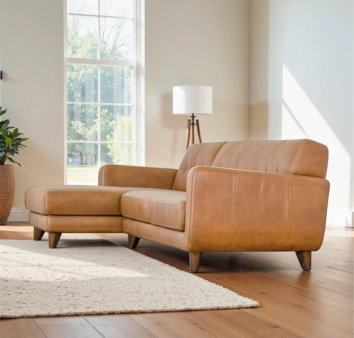 Allison Left-Facing Tan Leather Sectional Sofa