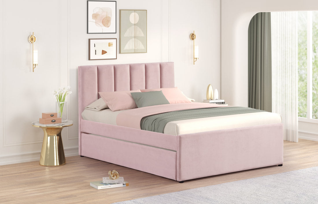 Maya Pink Full Platform Bed w/ Trundle