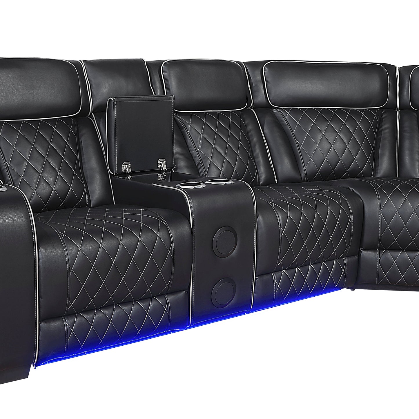 Fairway Black 3pc LED/POWER Reclining Sectional with Consoles and Wireless Speakers