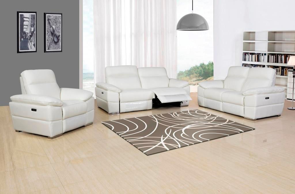 UR9563 White TOP GRAIN LEATHER POWER Living Room Set