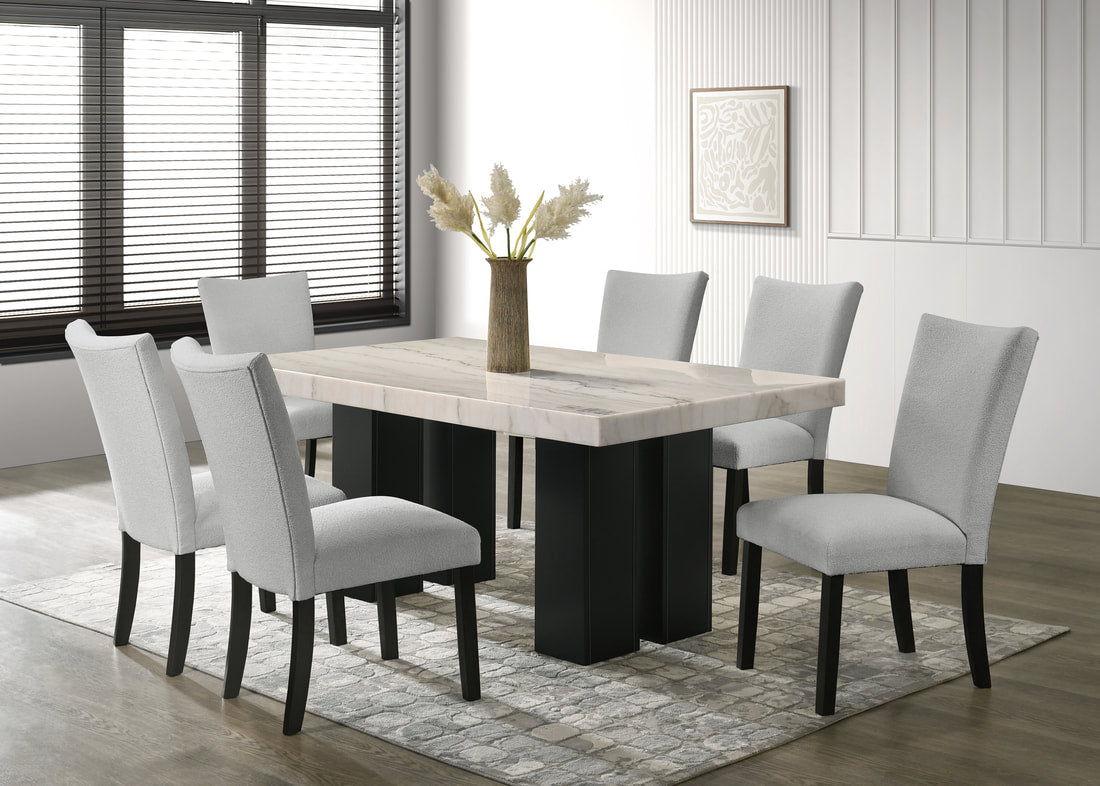 Nola10 Gray GENUINE MARBLE Table & 6-Chairs