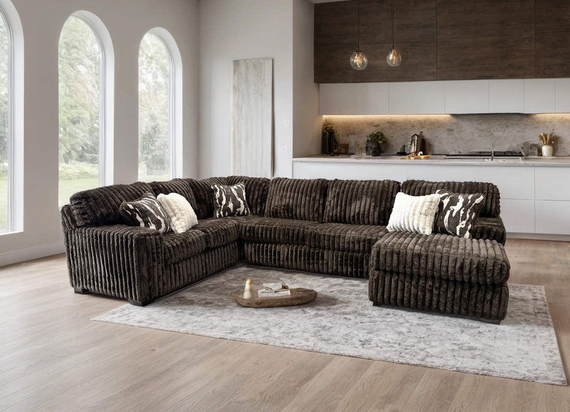 Chocolate Corduroy Fabric Sectional 9800